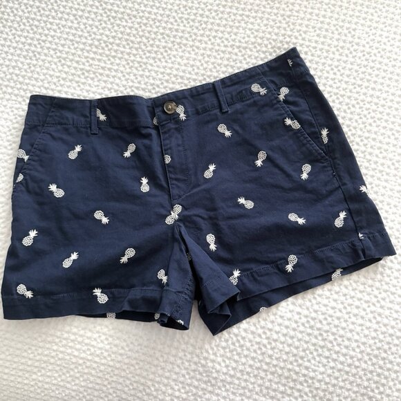 Ann Taylor Loft Washed Twill Short‎ 4” Pineapple Embroidered Womens Size 12 - Picture 1 of 8